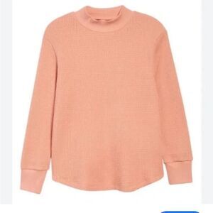 Madewell Waffle Knit Mock Neck Long Sleeve Sweatshirt Tee in XS- clay colored
